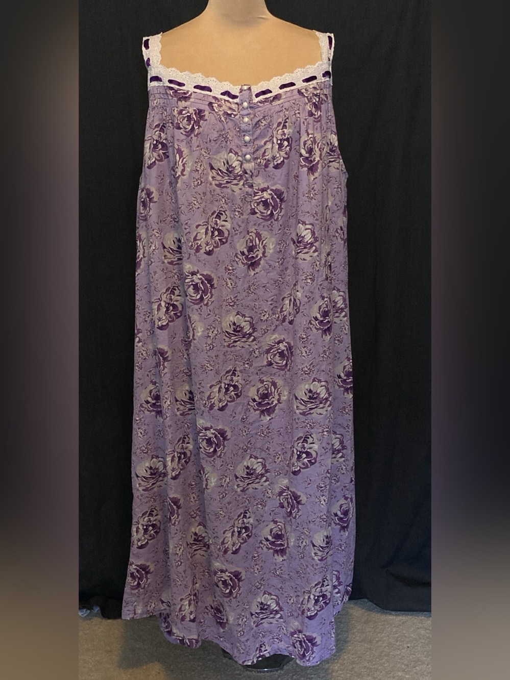Purple Floral Lace-Trim Nightgown